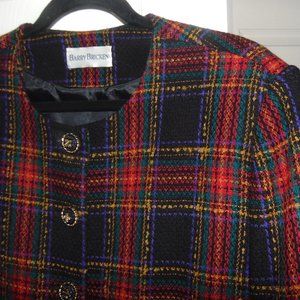 Vtg Barry Bricken Plaid Blazer Jacket Wool Gold Black Buttons Red Green Blue 14